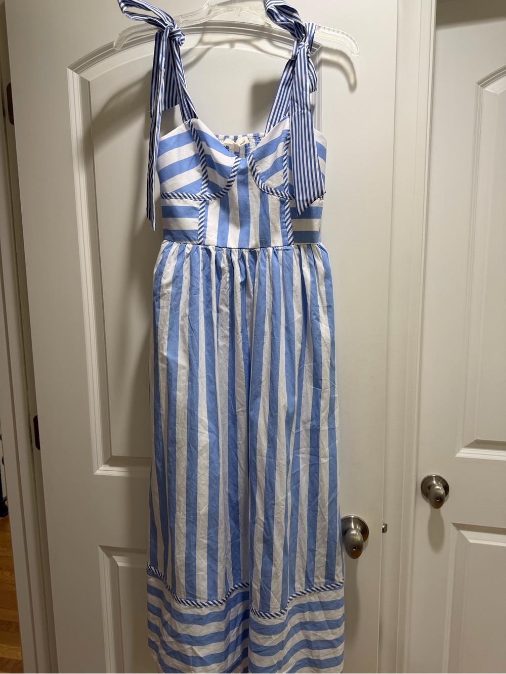 entro Blue and White Striped Tie-Shoulder Maxi Dress